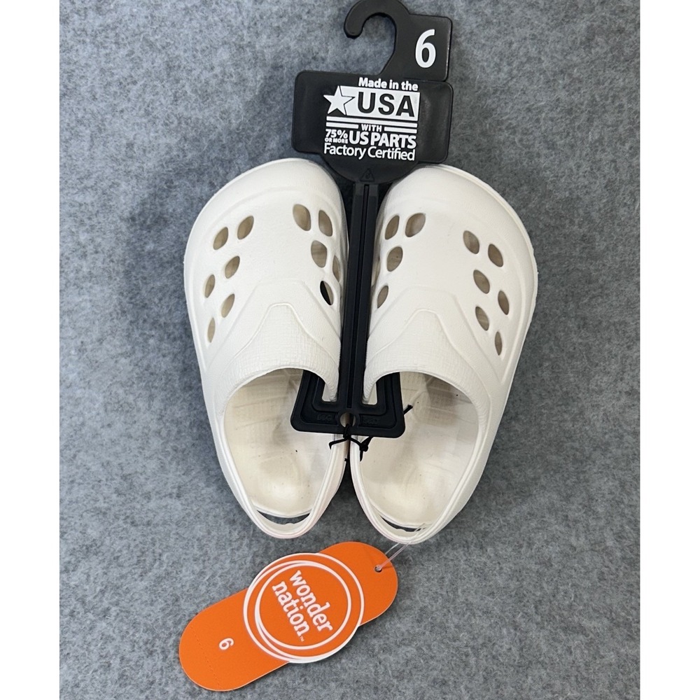 Wonder Nation Kids White Clogs Size 6 Made in USA Slip On Casual Shoes
